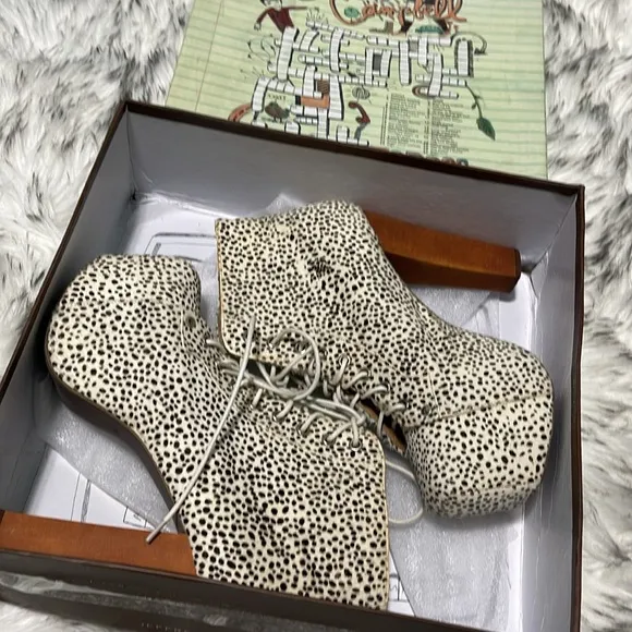 Jeffrey Campbell Havana Lita Calf Hair Animal Print Platform Booties 7.5