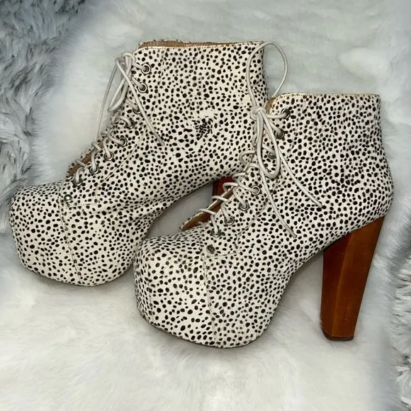 Jeffrey Campbell Havana Lita Calf Hair Animal Print Platform Booties 7.5