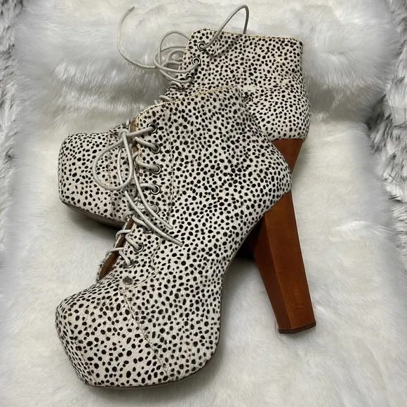 Jeffrey Campbell Havana Lita Calf Hair Animal Print Platform Booties 7.5