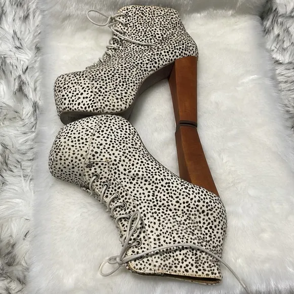 Jeffrey Campbell Havana Lita Calf Hair Animal Print Platform Booties 7.5