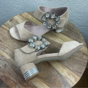 Jeffrey Campbell l 6.5 Boleyn Suede Rhinestone Jewel Buckle Block Heeled Sandals