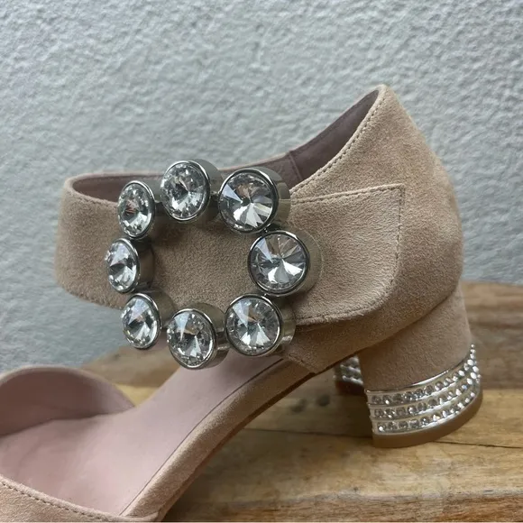 Jeffrey Campbell l 6.5 Boleyn Suede Rhinestone Jewel Buckle Block Heeled Sandals