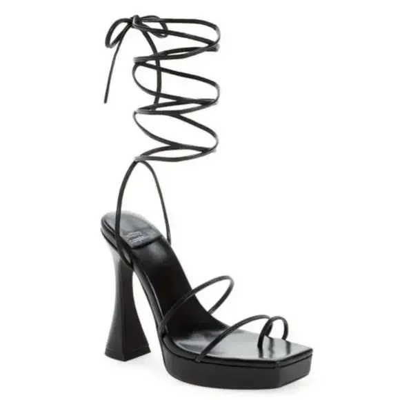 Jeffrey Campbell Lace Up Madonna Platform Strapy Black Sandal Heels, 7.5