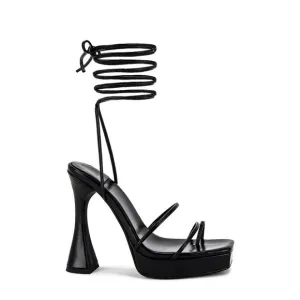 Jeffrey Campbell Lace Up Madonna Platform Strapy Black Sandal Heels, 7.5