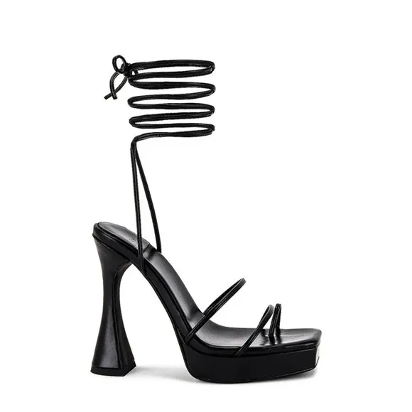 Jeffrey Campbell Lace Up Madonna Platform Strapy Black Sandal Heels, 7.5