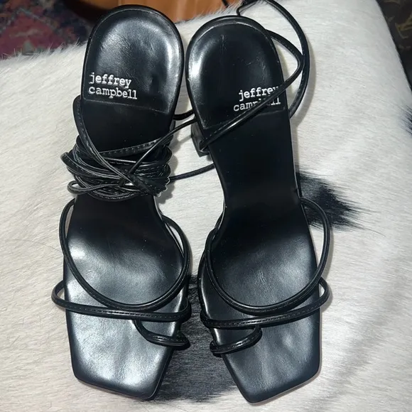 Jeffrey Campbell Lace Up Madonna Platform Strapy Black Sandal Heels, 7.5