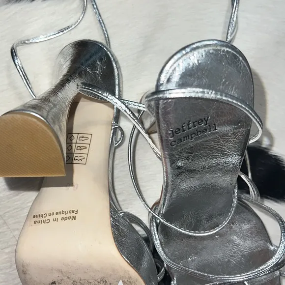 Jeffrey Campbell Lace Up Madonna Platform Strapy Silver Metallic Heels 6.5