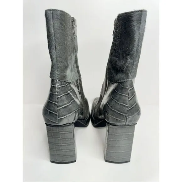 Jeffrey Campbell Maximal Boots 8.5 Patchwork Leather Gray Cowhair Block Heel