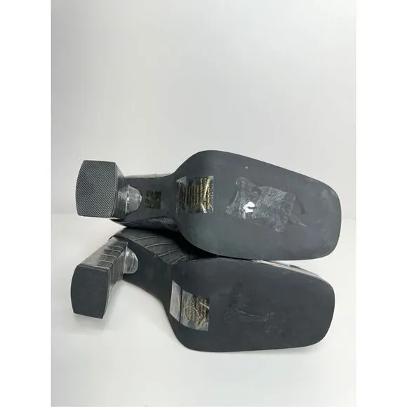 Jeffrey Campbell Maximal Boots 8.5 Patchwork Leather Gray Cowhair Block Heel