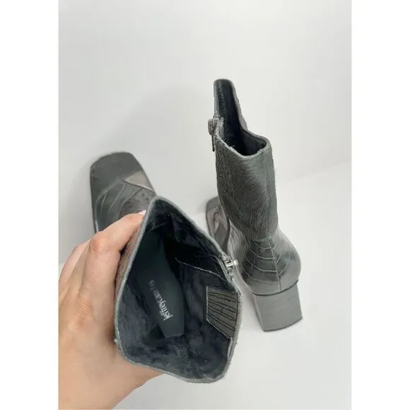 Jeffrey Campbell Maximal Boots 8.5 Patchwork Leather Gray Cowhair Block Heel