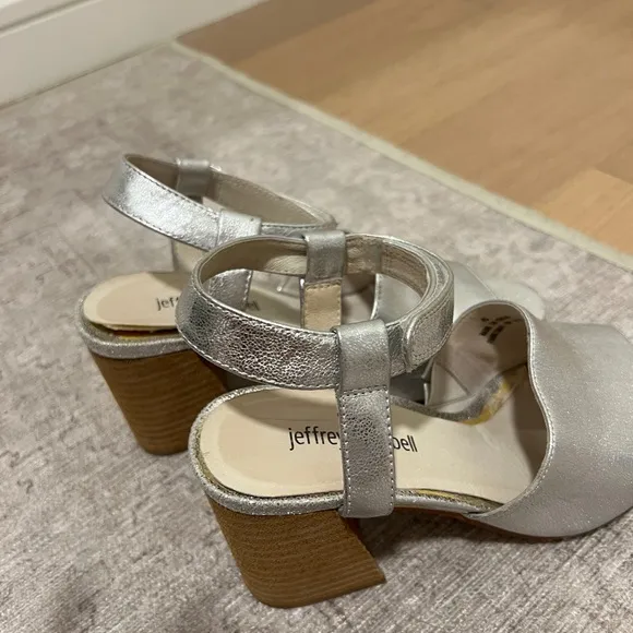 Jeffrey Campbell Metallic Block-Heeled Sandals size 6 , Velcro adjustable strap