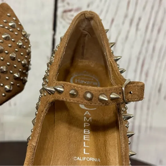 JEFFREY CAMPBELL NIGHT WALK PRICKLY Studded Tan Suede heelless Platforms 6 New