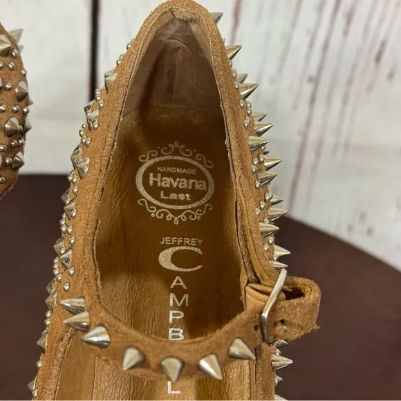 JEFFREY CAMPBELL NIGHT WALK PRICKLY Studded Tan Suede heelless Platforms 6 New