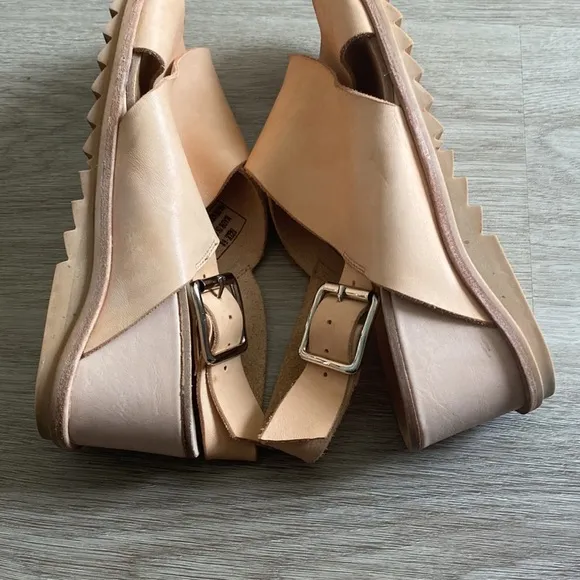 JEFFREY CAMPBELL Nude Leather Wedge Sandals