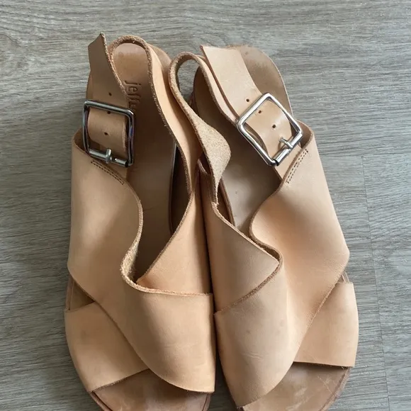 JEFFREY CAMPBELL Nude Leather Wedge Sandals