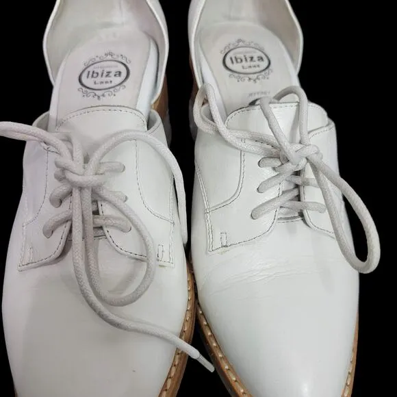 Jeffrey Campbell Oxfords White Leather Shoes Lace Up Clear Heel Cutouts Size 5.5