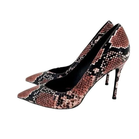 Jeffrey Campbell Pumps Pointy Toe Snake Stiletto Shoes Black Red 8.5 New