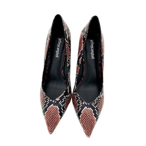 Jeffrey Campbell Pumps Pointy Toe Snake Stiletto Shoes Black Red 8.5 New