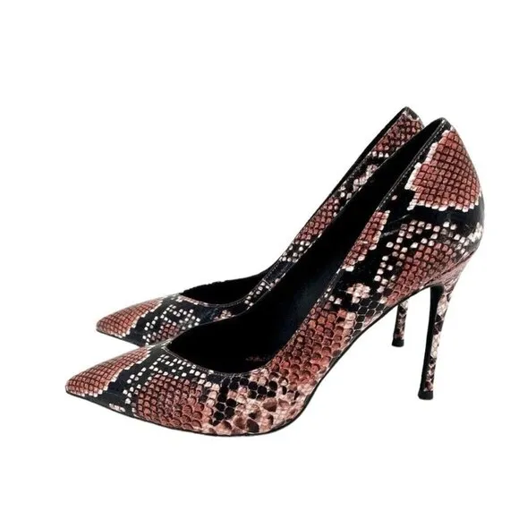 Jeffrey Campbell Pumps Pointy Toe Snake Stiletto Shoes Black Red 8.5 New