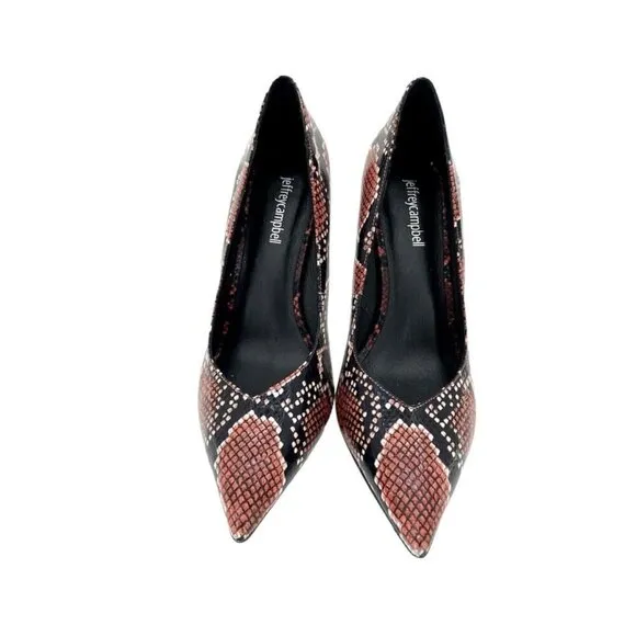 Jeffrey Campbell Pumps Pointy Toe Snake Stiletto Shoes Black Red 8.5 New