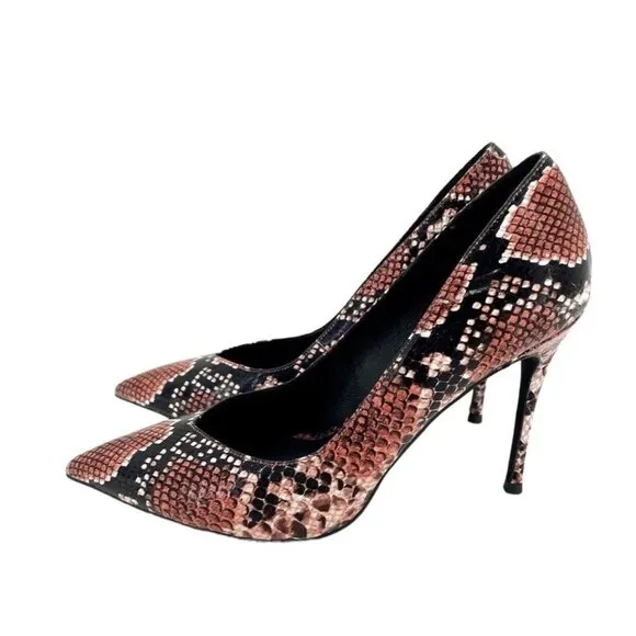 Jeffrey Campbell Pumps Pointy Toe Snake Stiletto Shoes Black Red 8.5 New