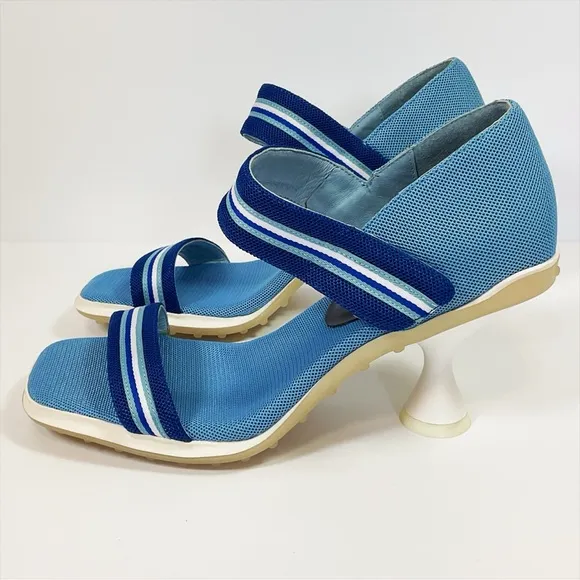 Jeffrey Campbell Touchdown Blue Combo Kitten Heel Sandals