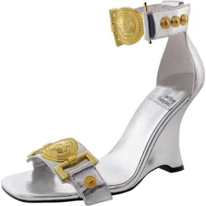 Jeffrey Campbell Womens Leonite Silver Metallic Wedge Sandals New