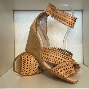 Jeffrey Campbell Besante Wedge Cut Out Ankle Strap Tan Sandals