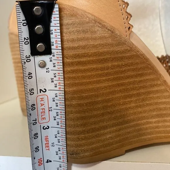 Jeffrey Campbell Besante Wedge Cut Out Ankle Strap Tan Sandals