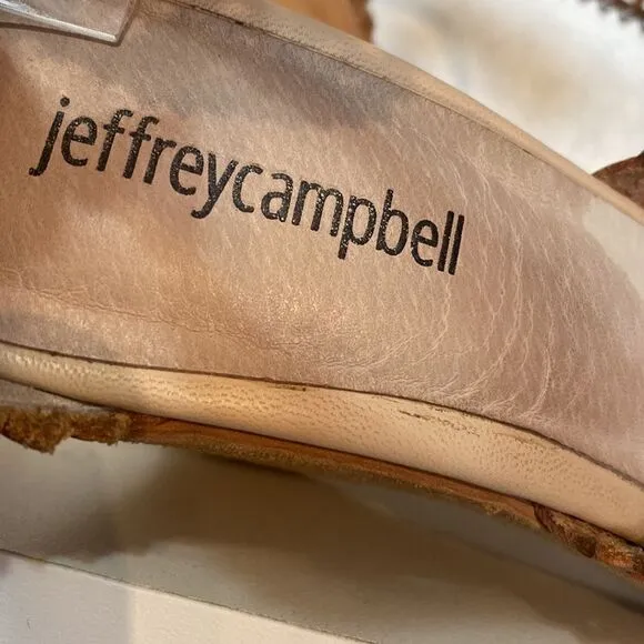 Jeffrey Campbell Besante Wedge Cut Out Ankle Strap Tan Sandals