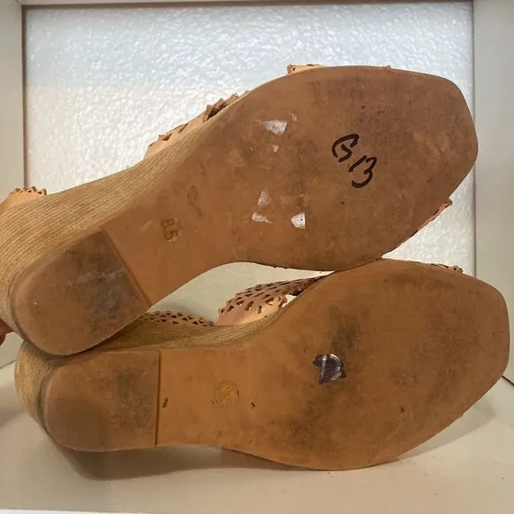Jeffrey Campbell Besante Wedge Cut Out Ankle Strap Tan Sandals