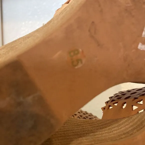 Jeffrey Campbell Besante Wedge Cut Out Ankle Strap Tan Sandals