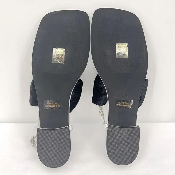 Jeffrey Campbell BONHEUR Black Bow Silver Leather Pearl T-bar Sandals 8.5