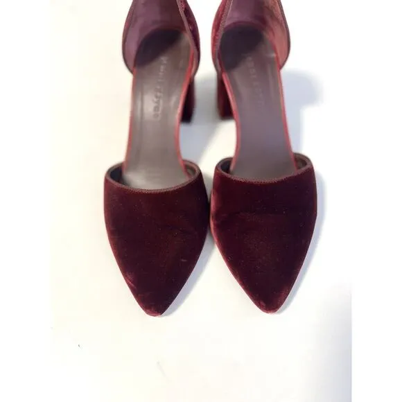 Jenni Kayne Sz 37 7 Velvet Block Heels Burgundy Red D'Orsey Shoes