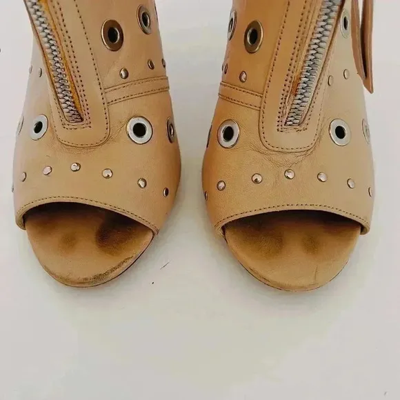 Jerome C. Rousseau Net Grommets Tan Stilettos With Rivets