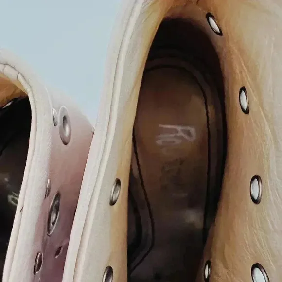 Jerome C. Rousseau Net Grommets Tan Stilettos With Rivets