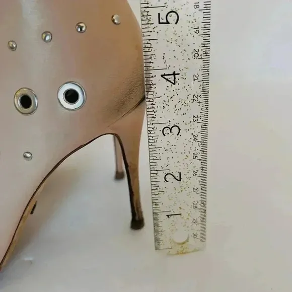 Jerome C. Rousseau Net Grommets Tan Stilettos With Rivets