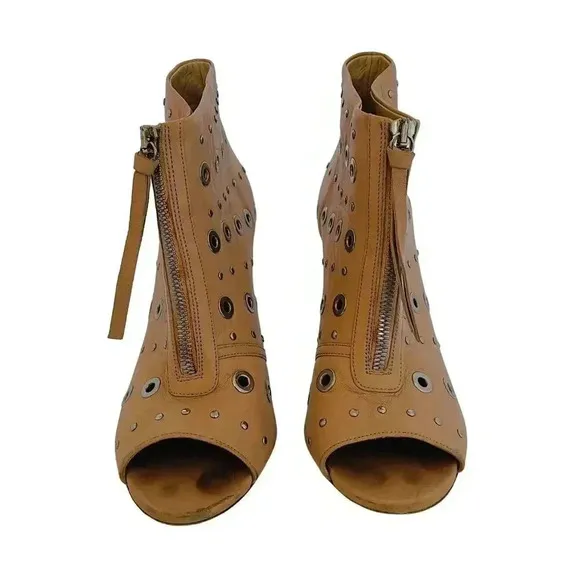 Jerome C. Rousseau Net Grommets Tan Stilettos With Rivets