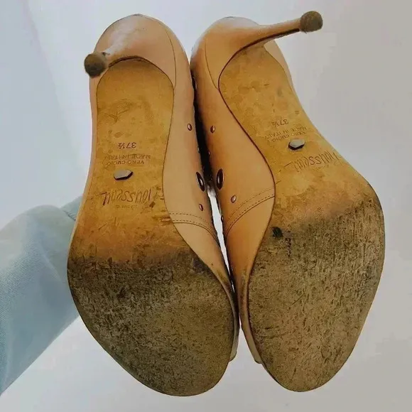 Jerome C. Rousseau Net Grommets Tan Stilettos With Rivets