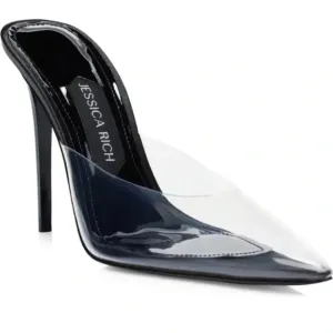 JESSICA RICH - So Bossy Pointed Toe Clear Pump In Black - Size 38/8