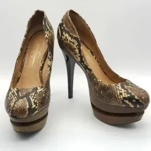 Jessica Simpson Brown and Black ColieSnakeskin Platform Heels