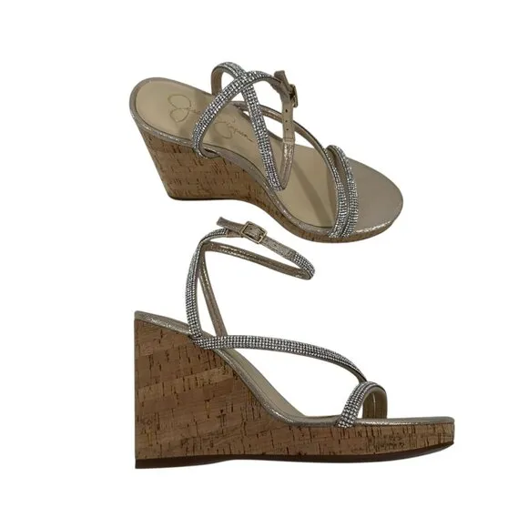Jessica Simpson Tenley Womens Rhinestone Ankle Strap Platform Wedge Sandals 8M