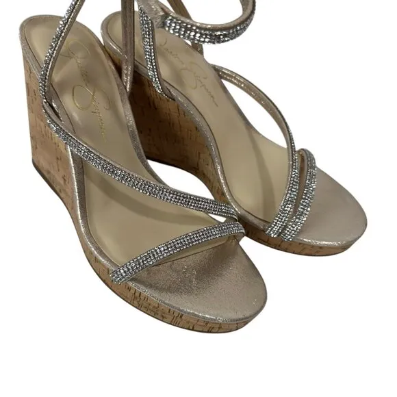 Jessica Simpson Tenley Womens Rhinestone Ankle Strap Platform Wedge Sandals 8M