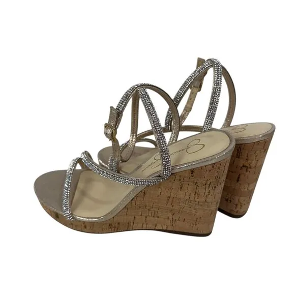 Jessica Simpson Tenley Womens Rhinestone Ankle Strap Platform Wedge Sandals 8M