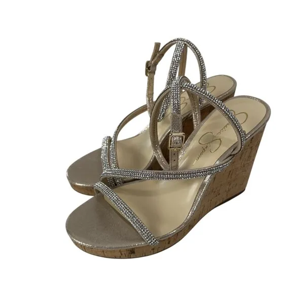 Jessica Simpson Tenley Womens Rhinestone Ankle Strap Platform Wedge Sandals 8M