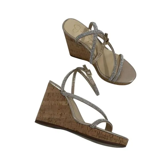 Jessica Simpson Tenley Womens Rhinestone Ankle Strap Platform Wedge Sandals 8M