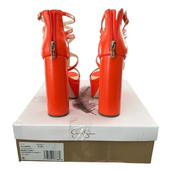 Jessica Simpson Women's Orange Platform Heels JS-AAMINA Miami Sunset Distressed