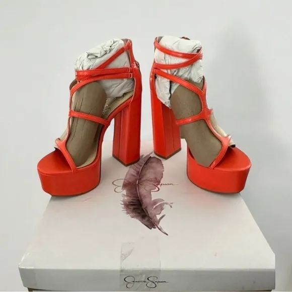 Jessica Simpson Women's Orange Platform Heels JS-AAMINA Miami Sunset Distressed