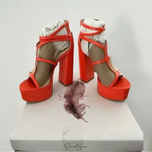 Jessica Simpson Women's Orange Platform Heels JS-AAMINA Miami Sunset Distressed