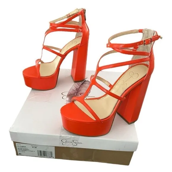 Jessica Simpson Women's Orange Platform Heels JS-AAMINA Miami Sunset Distressed